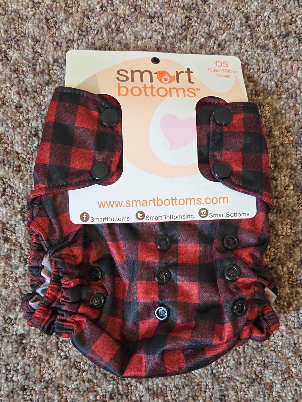 Smart Bottoms RedBlack Plaid Adjustable Cloth Diaper Cover-One Size(10lb-35lbs+)